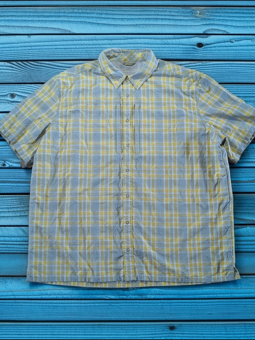 5.11 Tactical Men's Yellow Blue White Plaid Shirt Short Sleeve Button-Up XL